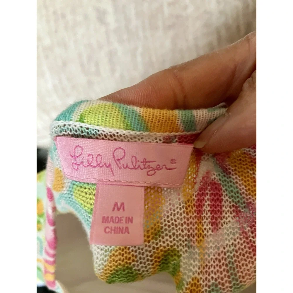 Lilly‎ Pulitzer Colorful Floral Pink Top Blouse Shirt Size M Medium Women’s